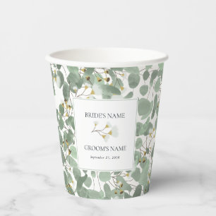 Gobelets En Papier Aquarelle Eucalyptus Mariage de fleurs vertes