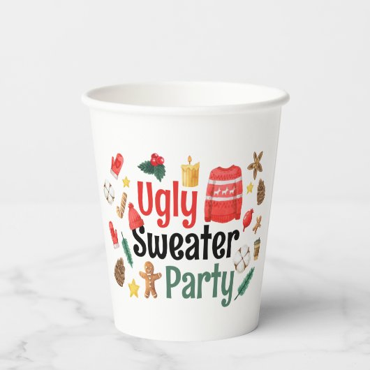 Gobelets En Papier Aquarelle Festive Ugly Sweater Party (Verso)