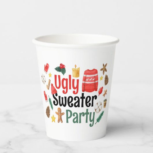 Gobelets En Papier Aquarelle Festive Ugly Sweater Party (Recto)