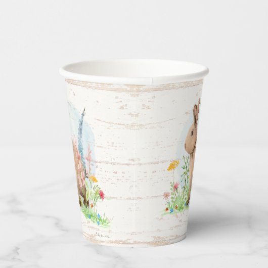 Gobelets En Papier Aquarelle fleur sauvage Lapin de Pâques Bois rusti (Droite)