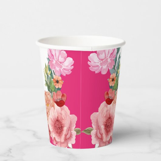 Gobelets En Papier Aquarelle fleurie rose vif table de douche (Droite)