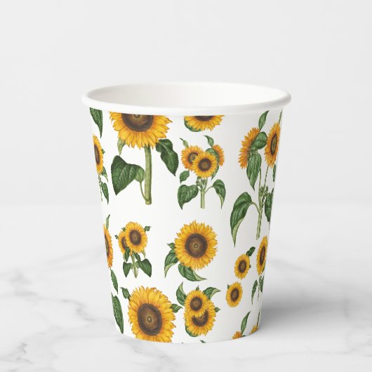 Gobelets En Papier Aquarelle Fleurs de soleil Botanique Foliage Verdu (Verso)