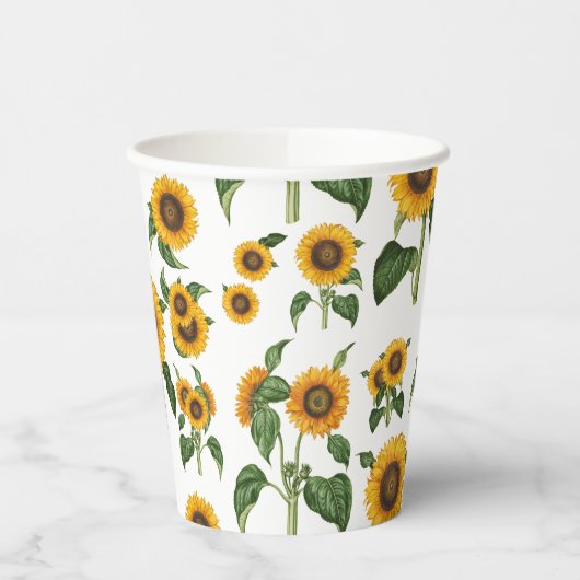 Gobelets En Papier Aquarelle Fleurs de soleil Botanique Foliage Verdu (Gauche)