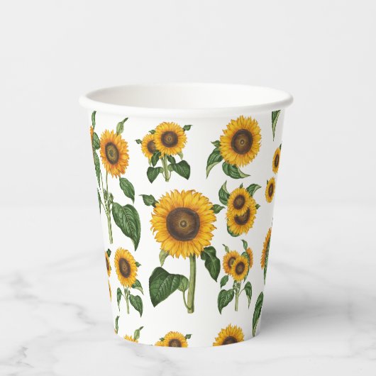 Gobelets En Papier Aquarelle Fleurs de soleil Botanique Foliage Verdu (Recto)