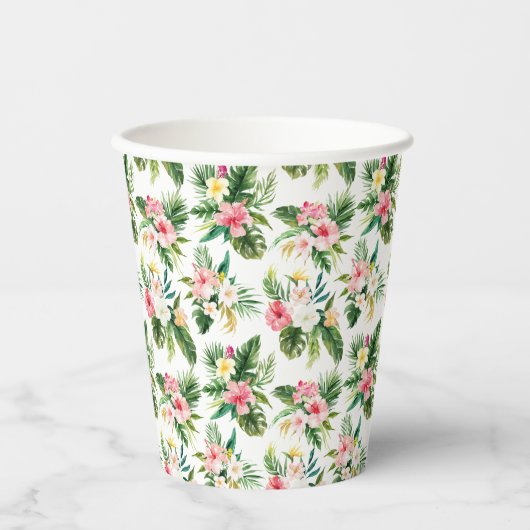 Gobelets En Papier Aquarelle Fleurs tropicales et Motif de verdure (Recto)