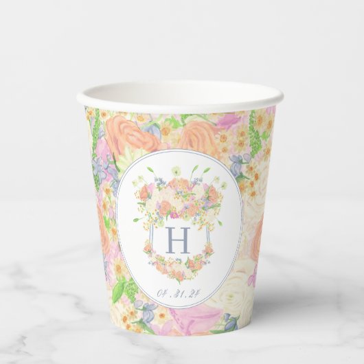 Gobelets En Papier Aquarelle Floral Garden Party Crest (Recto)