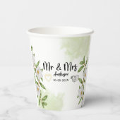 Gobelets En Papier Aquarelle florale blanche et verte (Verso)