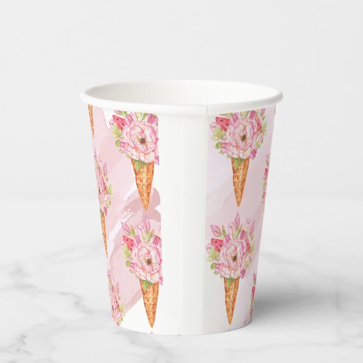 Gobelets En Papier Aquarelle florale Crème glacée (Droite)