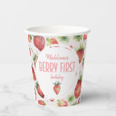 Gobelets En Papier Aquarelle fraise 1er Berry Premier anniversaire (Recto)