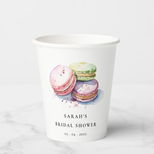 Gobelets En Papier Aquarelle Français Macarons boulangerie Fête des m (Recto)