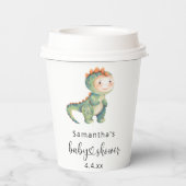 Gobelets En Papier Aquarelle garçon baby shower dinosaure (Verso)