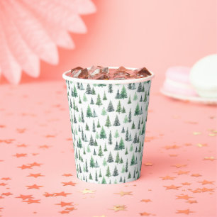 Gobelets En Papier Aquarelle Green Trees Motif forestier