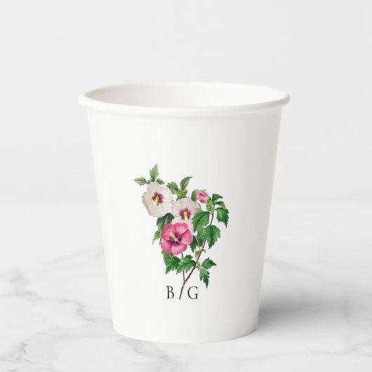 Gobelets En Papier Aquarelle Hibiscus Tropical Mariage d'été (Recto)