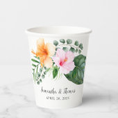 Gobelets En Papier Aquarelle Hibiscus tropicaux et feuillage (Recto)