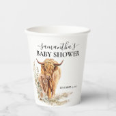 Gobelets En Papier Aquarelle Highland Vache Calf Baby Boho Pampas (Recto)