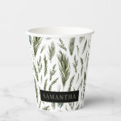 Gobelets En Papier Aquarelle Hiver Vert Motif sans couture (Recto)