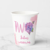 Gobelets En Papier Aquarelle hydrangée deuxième anniversaire (Recto)