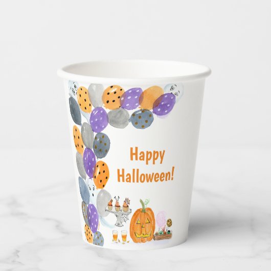 Gobelets En Papier Aquarelle Joyeuse fête costumée d'Halloween (Recto)
