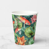 Gobelets En Papier Aquarelle Koi et Lys d'eau tasse de papier (Droite)