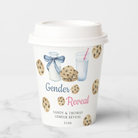 Gobelets En Papier Aquarelle Lait et cookies Révélation de genre (Recto)