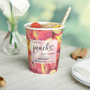 Gobelets En Papier Aquarelle Little peach est en route baby shower
