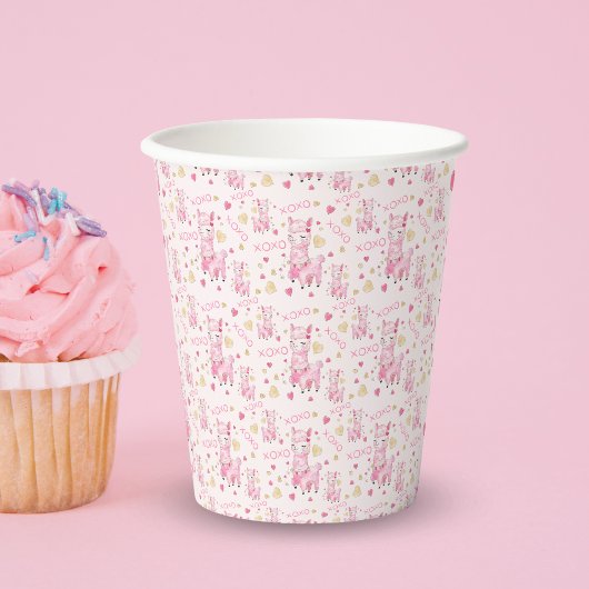 Gobelets En Papier Aquarelle Llama rose XOXO