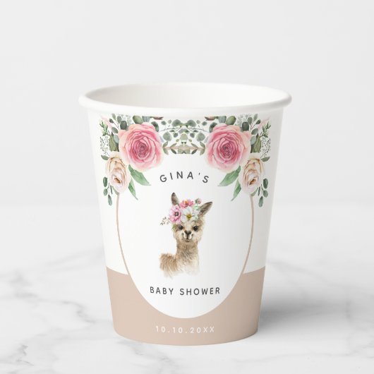 Gobelets En Papier Aquarelle Llama Sexe Baby shower neutre (Recto)