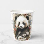Gobelets En Papier Aquarelle mignonne Fleur sauvage Panda Ours Annive (Verso)