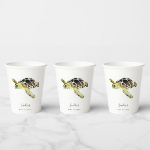 Gobelets En Papier Aquarelle minimale du Baby shower de tortue de mer