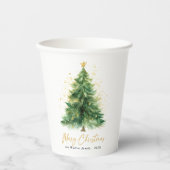 Gobelets En Papier Aquarelle moderne Arbre de Noël Non photo (Recto)