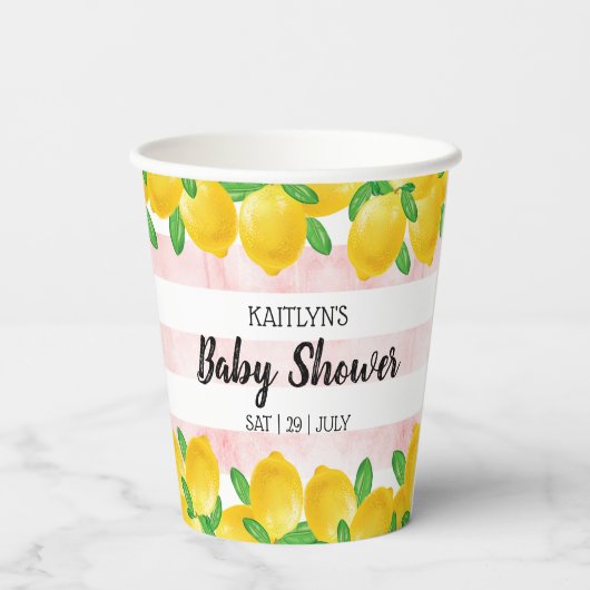 Gobelets En Papier Aquarelle moderne Baby shower citronnier (Verso)