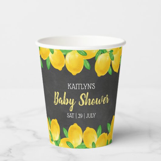 Gobelets En Papier Aquarelle moderne Baby shower citronnier (Verso)
