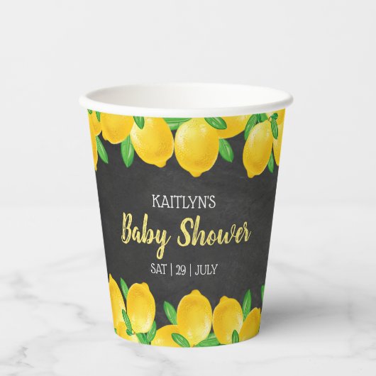 Gobelets En Papier Aquarelle moderne Baby shower citronnier (Recto)