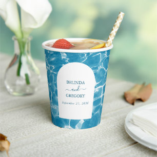Gobelets En Papier Aquarelle moderne Blue Ocean Beach Mariage