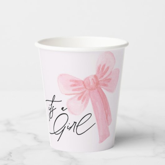 Gobelets En Papier Aquarelle moderne Blush Bow rose Bow C'est une fil (Recto)