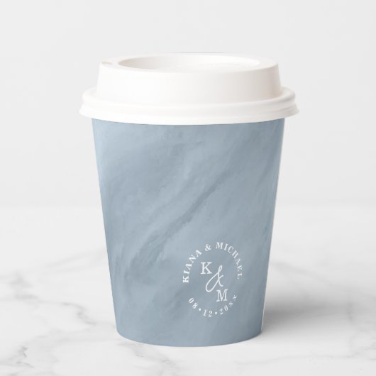 Gobelets En Papier Aquarelle moderne Mariage Dusty Blue ID816 (Verso)