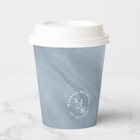 Gobelets En Papier Aquarelle moderne Mariage Dusty Blue ID816 (Recto)