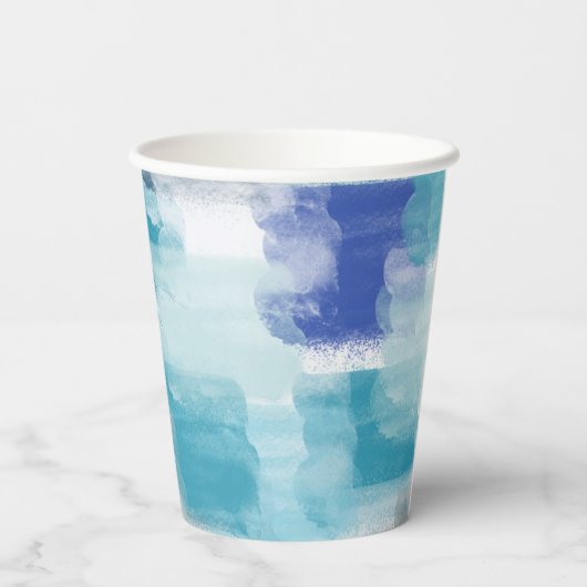 Gobelets En Papier Aquarelle moderne turquoise et gris Art Abstrait (Verso)