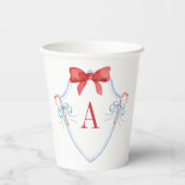 Gobelets En Papier Aquarelle Monogram Bow Sucre de canne Crest (Recto)