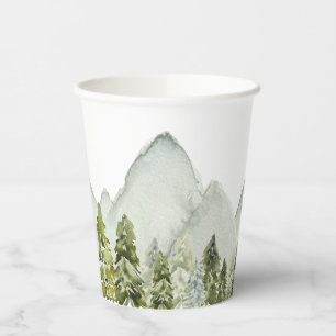 Gobelets En Papier Aquarelle Montagnes et arbres Coupes en papier