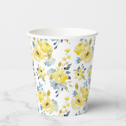 Gobelets En Papier Aquarelle Motif Floral Jaune (Recto)