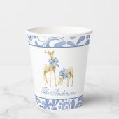 Gobelets En Papier Aquarelle Noël bleu Chinoiserie Bow Reindeer (Recto)