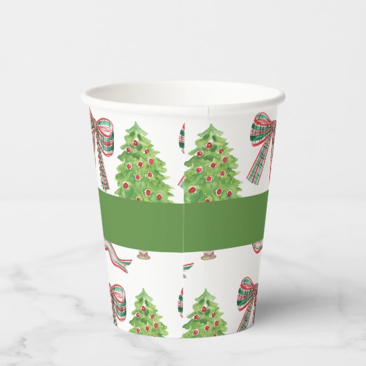 Gobelets En Papier Aquarelle Noël Plaid Bow & Topiary (Droite)