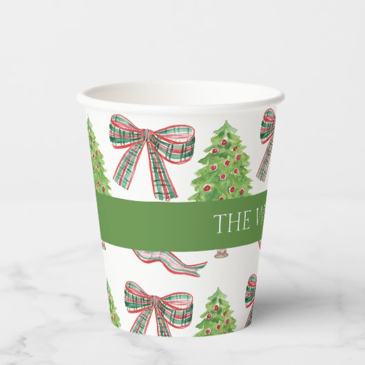 Gobelets En Papier Aquarelle Noël Plaid Bow & Topiary (Recto)