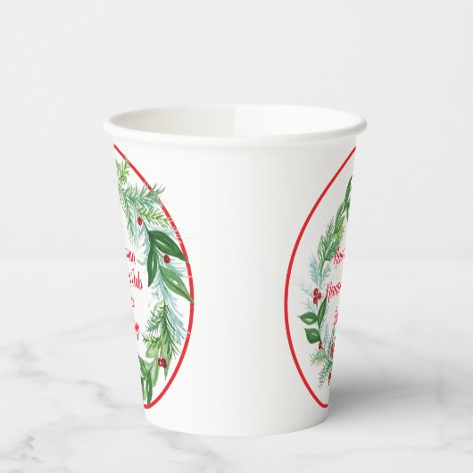 Gobelets En Papier Aquarelle Noël Vacances Wreath CUSTOM (Gauche)