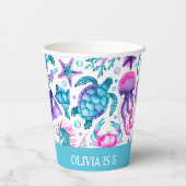 Gobelets En Papier Aquarelle Océan Créatures sous la mer Anniversaire (Verso)