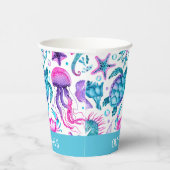 Gobelets En Papier Aquarelle Océan Créatures sous la mer Anniversaire (Droite)