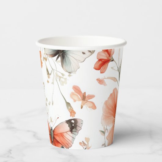 Gobelets En Papier Aquarelle Papillon Meadow Jolie Fête des mariées (Verso)