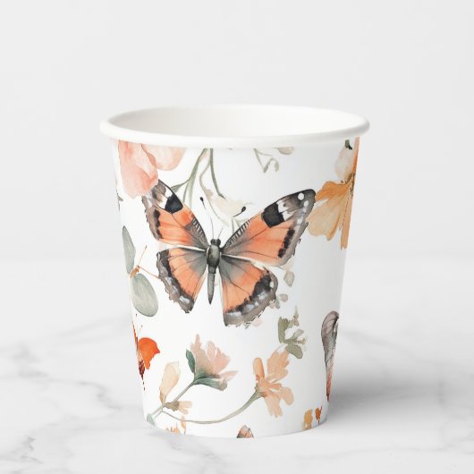 Gobelets En Papier Aquarelle Papillon Meadow Jolie Fête des mariées (Recto)