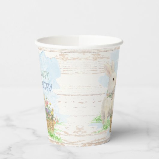 Gobelets En Papier Aquarelle Pâques Panier d'oeufs de lapin Bois rust (Gauche)